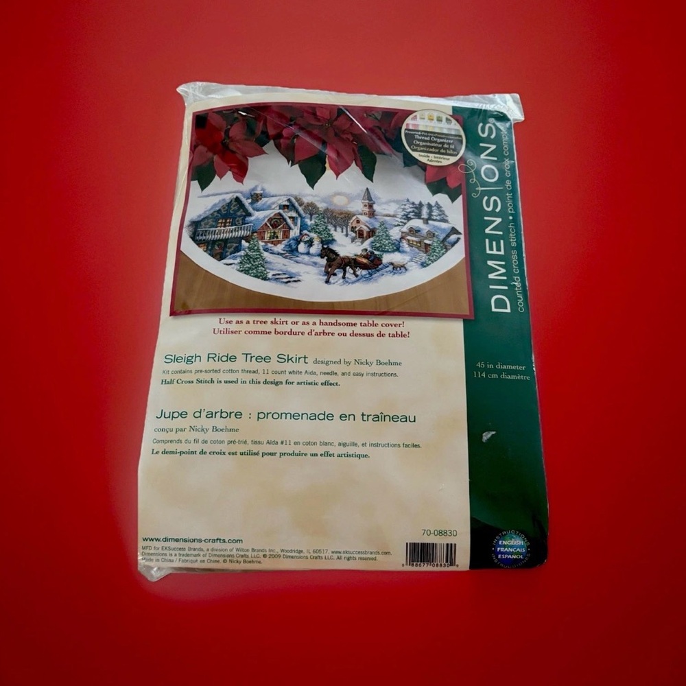 NEW Dimension Counted Cross Stitch Sleigh Ride Christmas Tree Skirt 45" Diam.